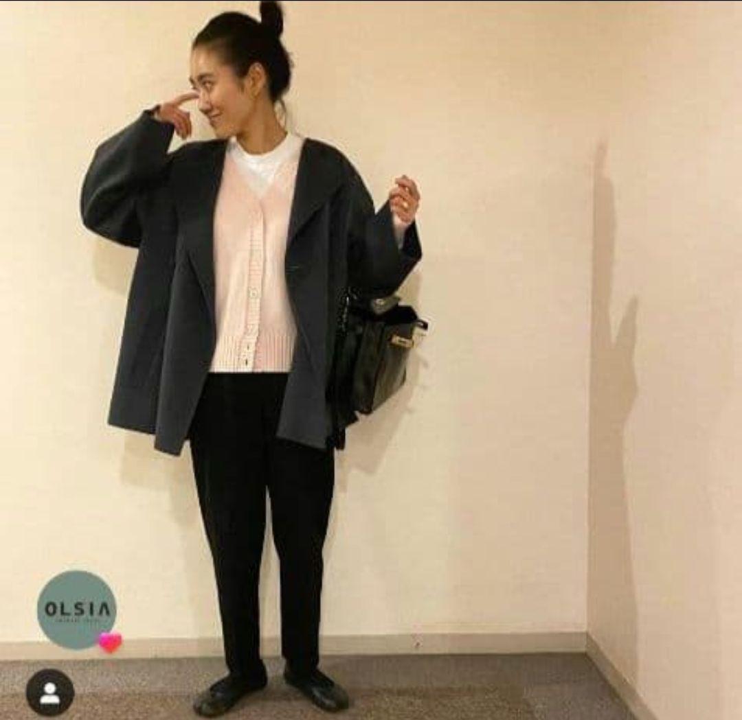 【GALERIE VIE】ウールダブルフェイス ショートノーカラーコート　紺色