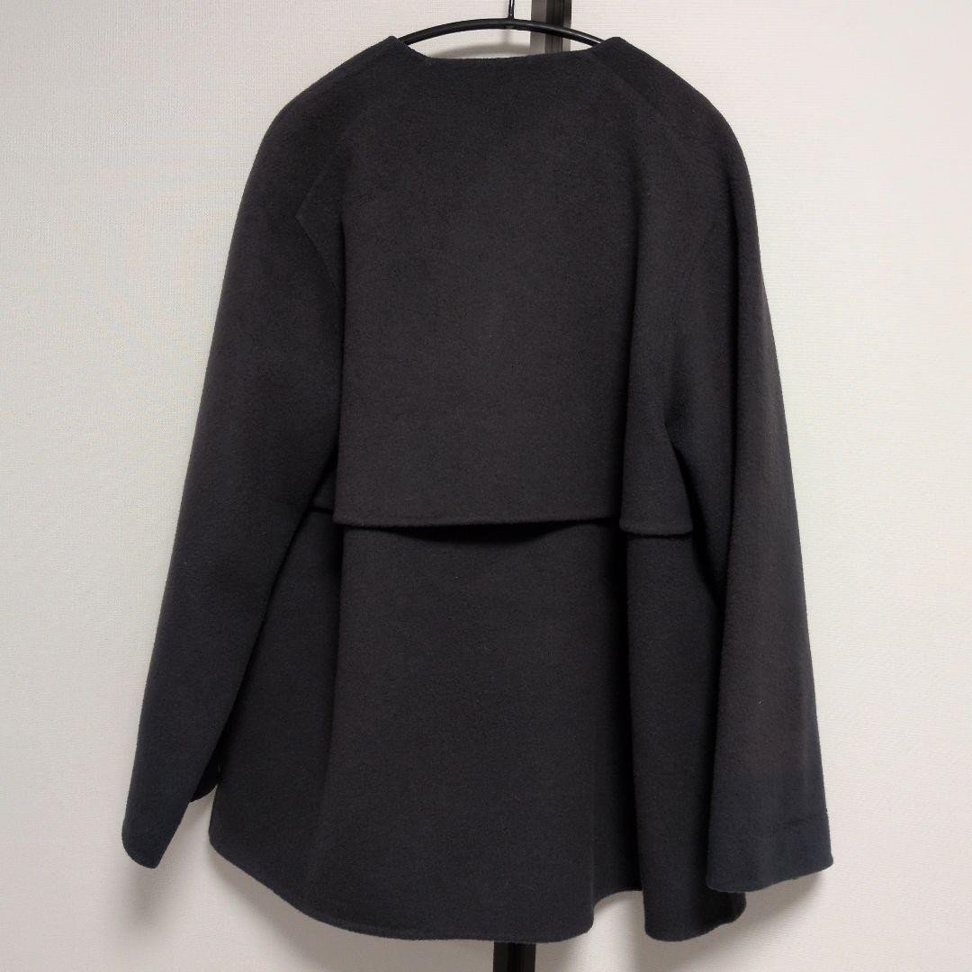 【GALERIE VIE】ウールダブルフェイス ショートノーカラーコート　紺色