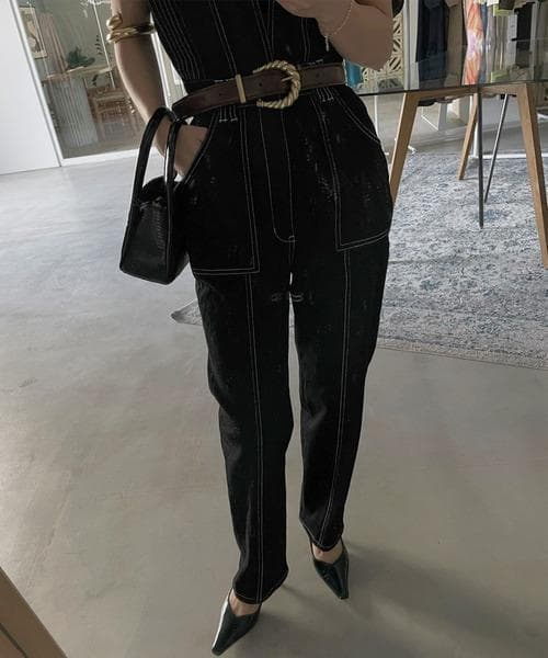 AMERI V NECK DENIM JUMPSUIT 正規品