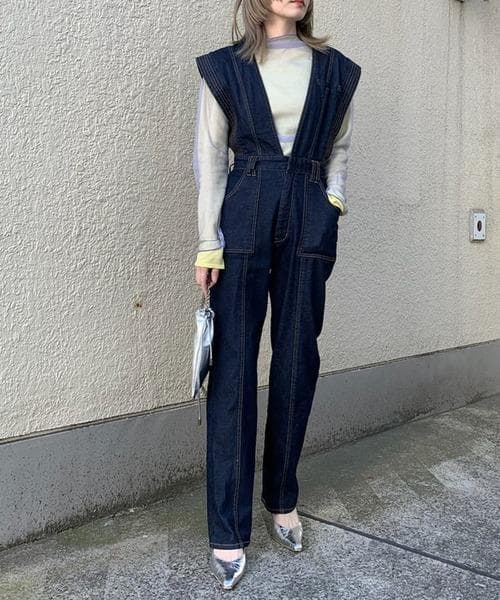 AMERI V NECK DENIM JUMPSUIT 正規品