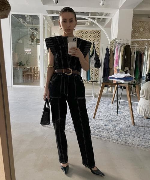 AMERI V NECK DENIM JUMPSUIT 正規品