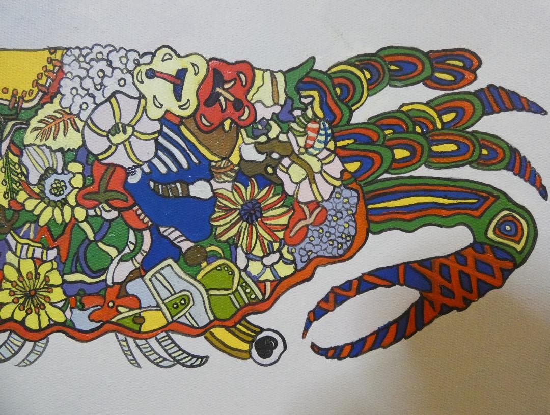 絵画　 肉筆手描き 油彩　ジミー大西「カニ」 サイン　M10　額装済み