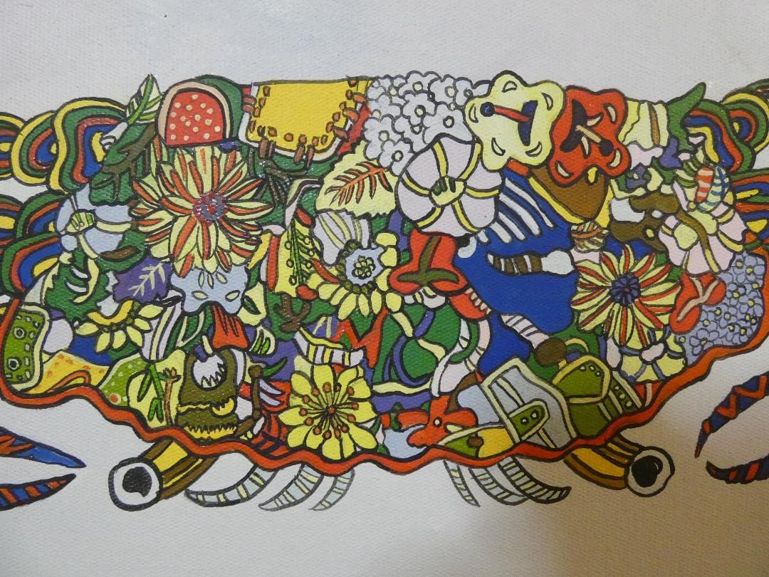 絵画　 肉筆手描き 油彩　ジミー大西「カニ」 サイン　M10　額装済み