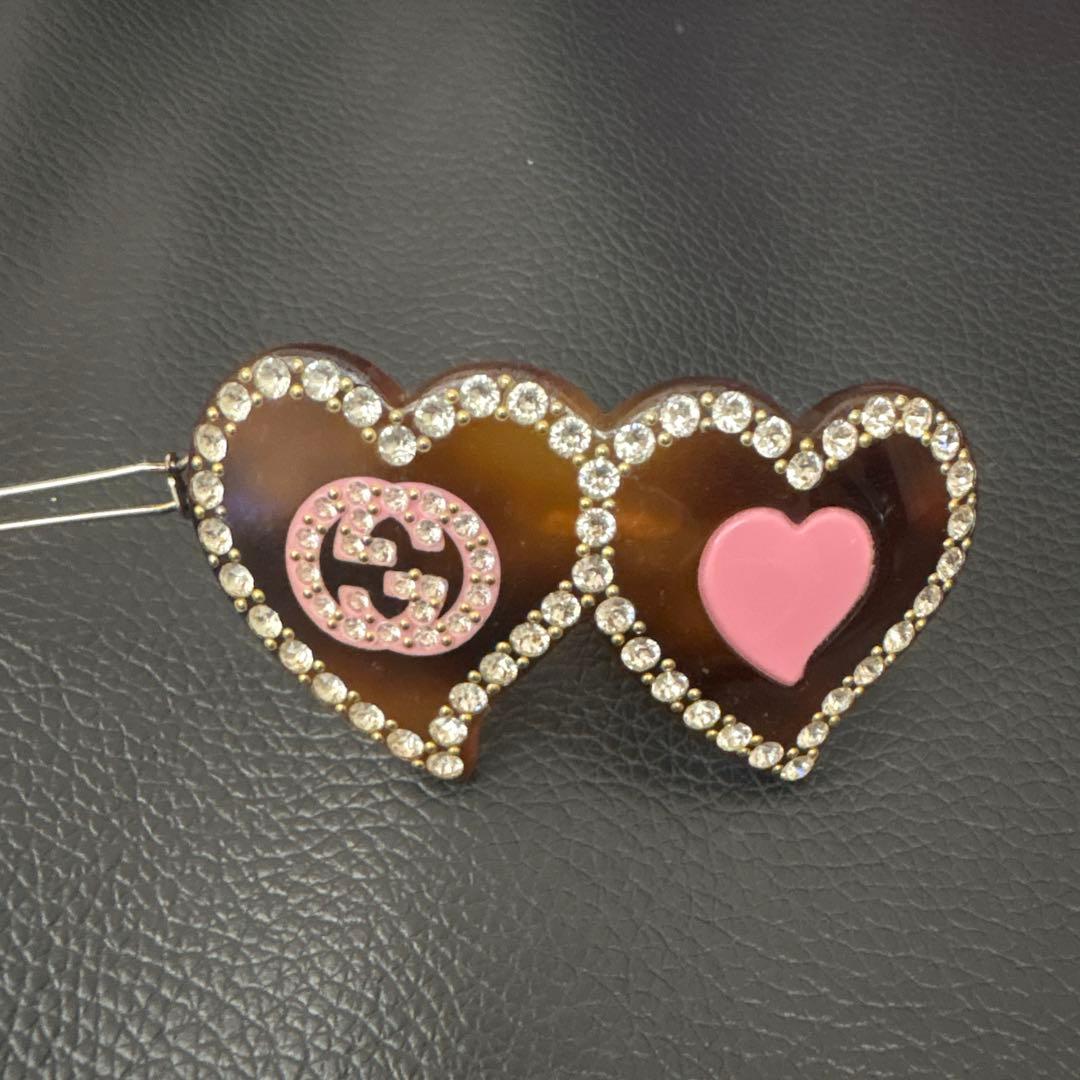 GUCCI インターロッキングG ダブル ハート ヘアクリップ　ヘアピン