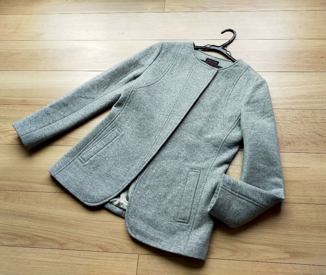 美品ヨシエイナバ　カシミヤシルクウール混ジャケット9号裏地シルク