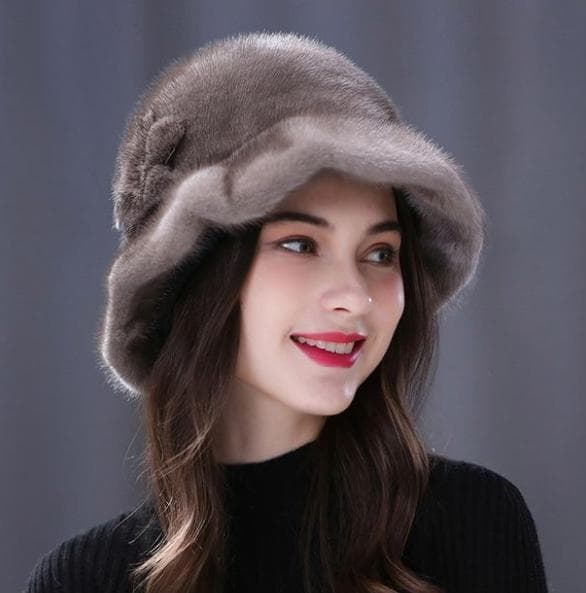 新品 限定★上品なミンクファーのハット灰/帽子 レデイース 毛皮リアルファー