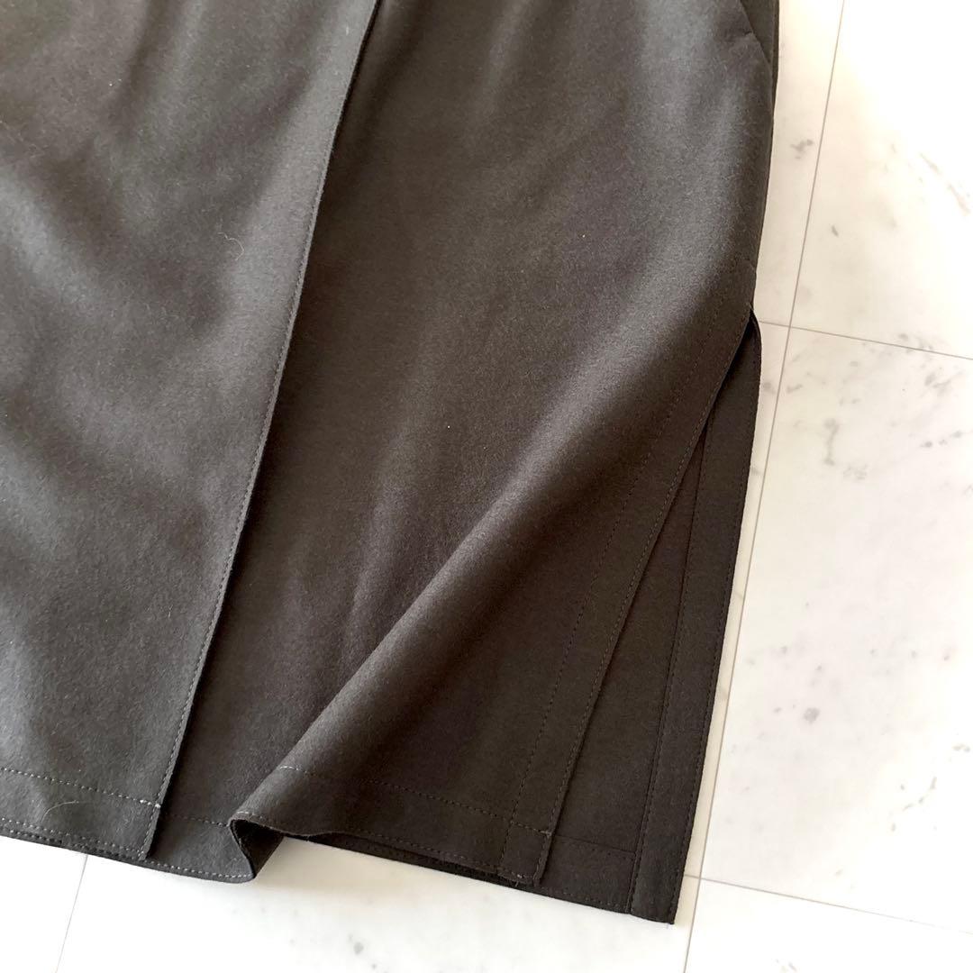 美品 23区 ダブルクロス ノーカラーコート ウール リバーコート カーキ