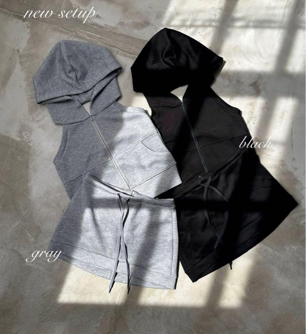 フード付きグブラックセットアップ GYDA EMODA