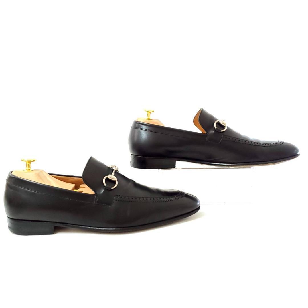 良品グッチ　ホースビット　ローファー　ブラック　7 1/2　レザー　シルバー金具