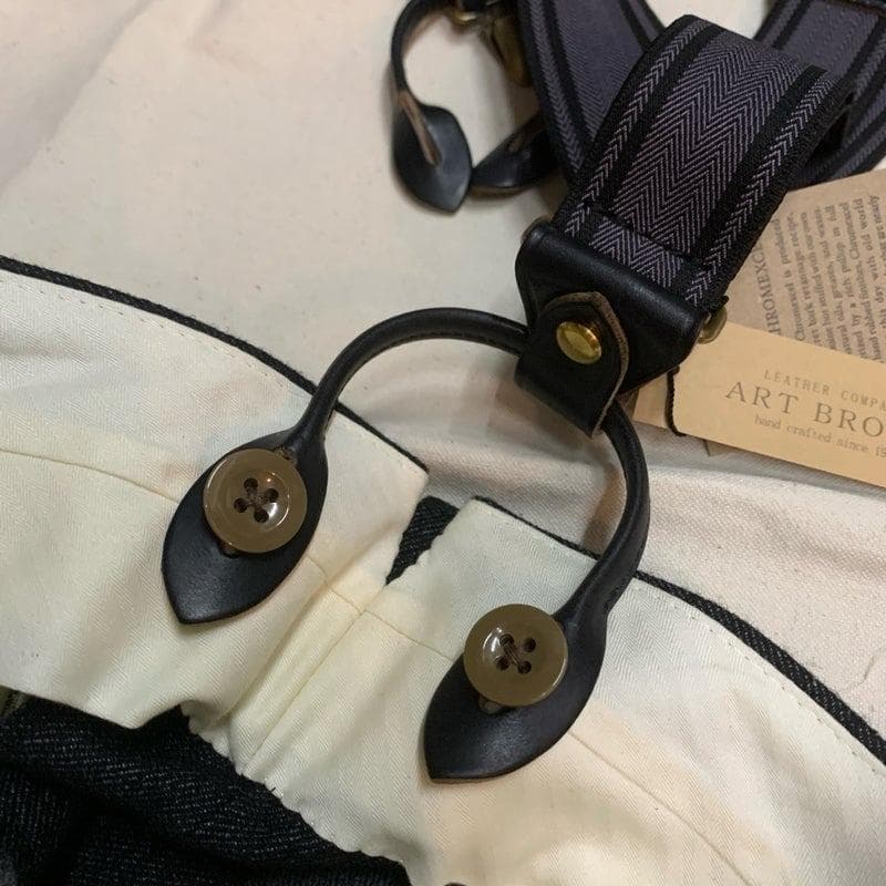 アートブラウン　クロムエクセルレザー　サスペンダー　ヘリンボーン黒