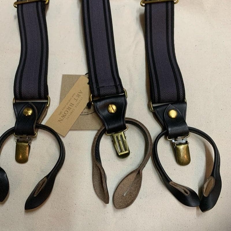 アートブラウン　クロムエクセルレザー　サスペンダー　ヘリンボーン黒