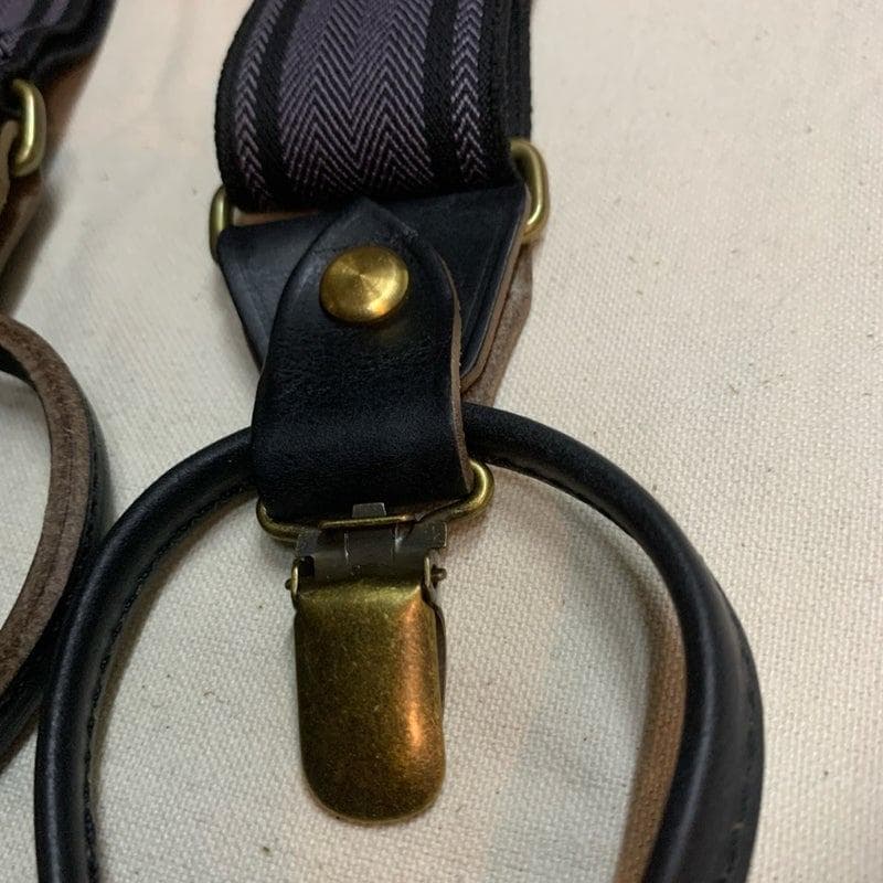 アートブラウン　クロムエクセルレザー　サスペンダー　ヘリンボーン黒