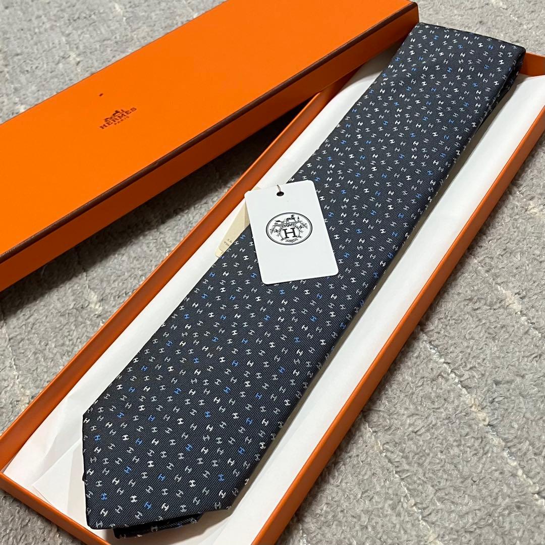 現行！エルメス［未使用タグ付き］ネクタイ　H柄　ファソネ　ジャガード　箱付き