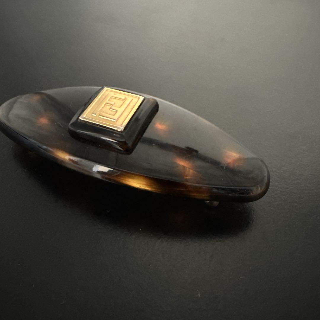 オールド　一点物　フェンディ　バレッタ　FFロゴ　ヘアピン　髪留め　ブラウン