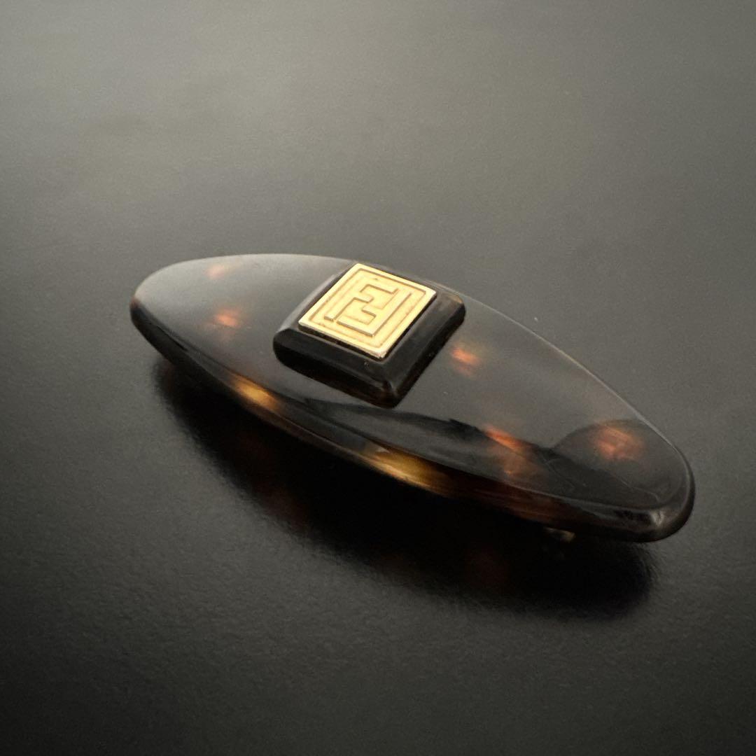 オールド　一点物　フェンディ　バレッタ　FFロゴ　ヘアピン　髪留め　ブラウン