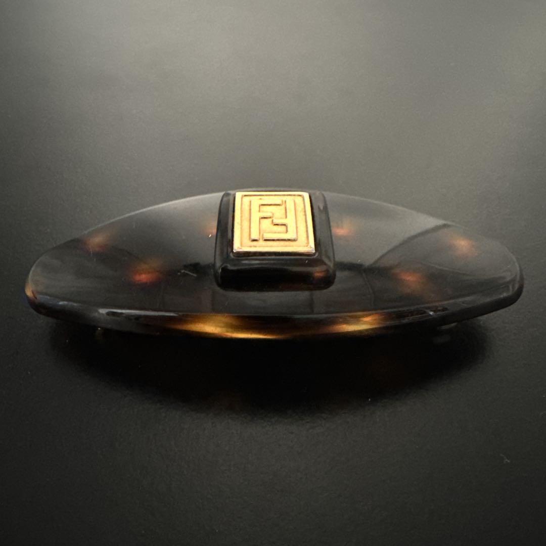 オールド　一点物　フェンディ　バレッタ　FFロゴ　ヘアピン　髪留め　ブラウン