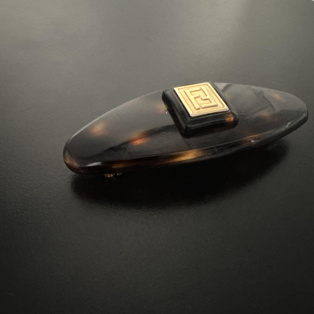 オールド　一点物　フェンディ　バレッタ　FFロゴ　ヘアピン　髪留め　ブラウン