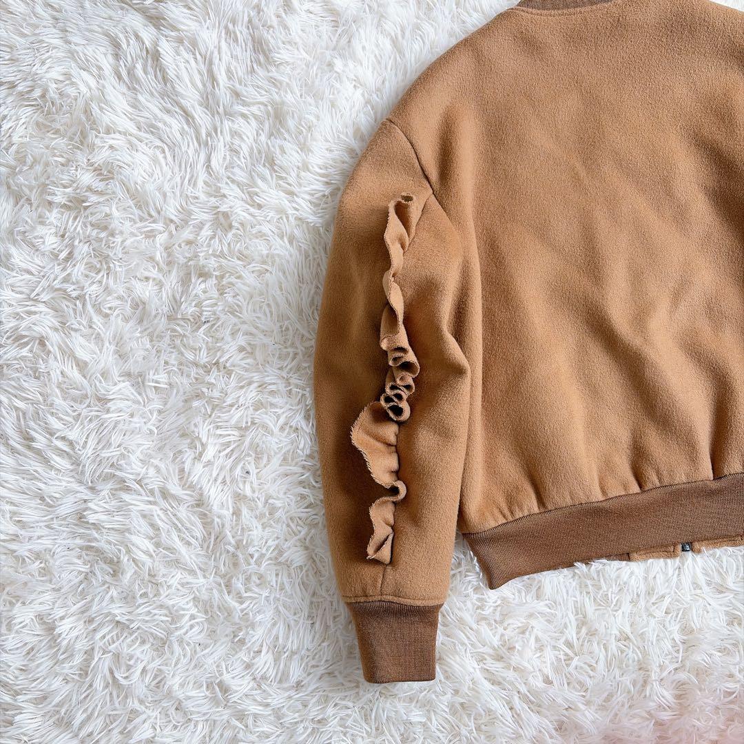 【美品】ルシェルブルー　ラッフルスリーブウールブルゾン　フリルブルゾン　ジップ