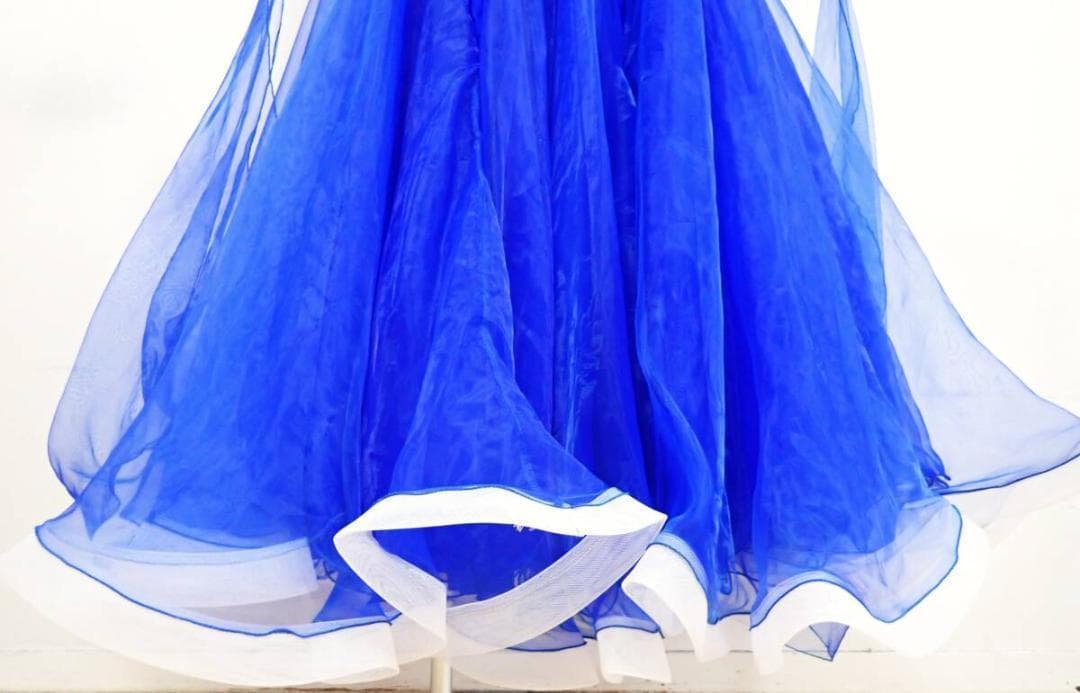 B1444★SMサイズ★青×白/花モチーフ/スタンダードドレス☆社交ダンス