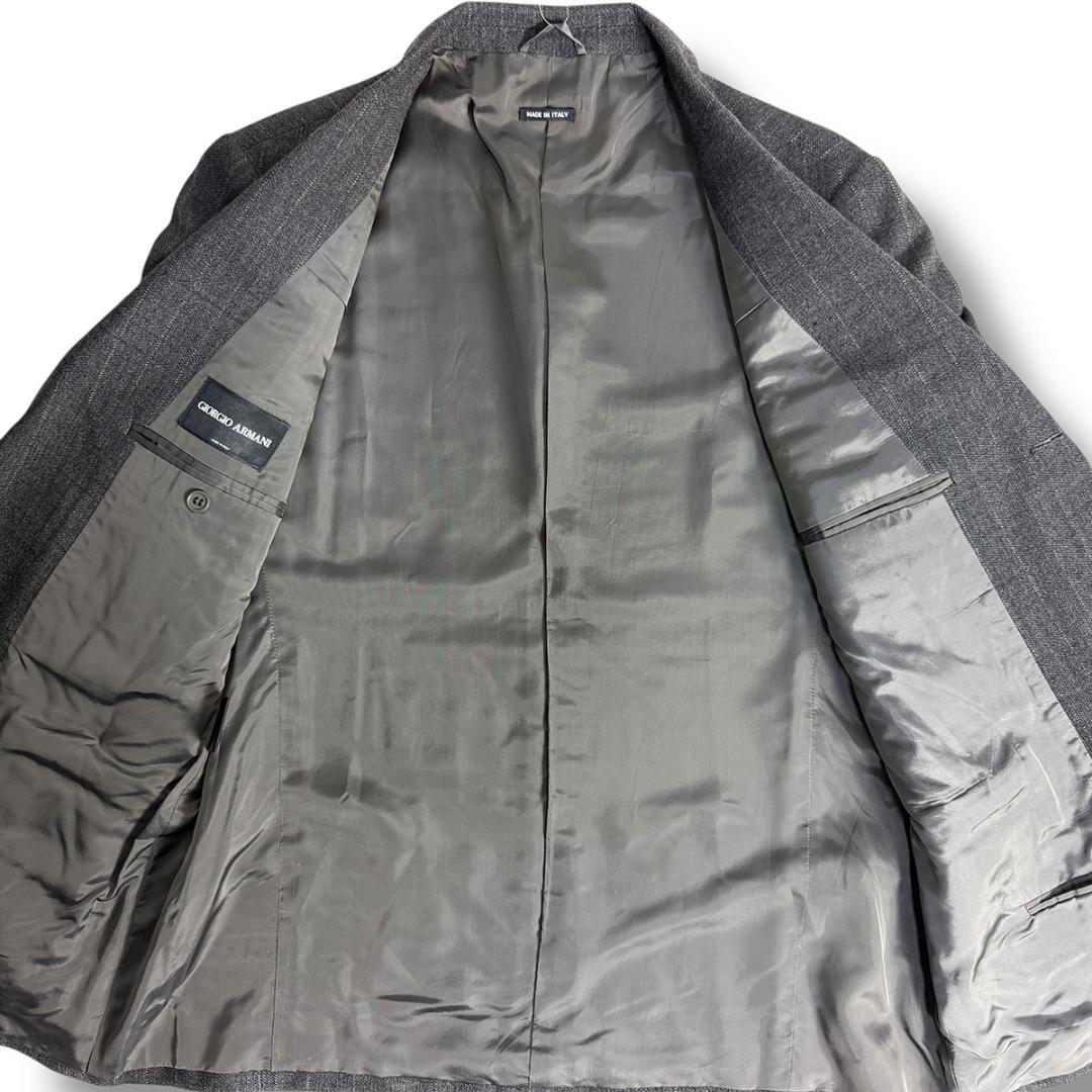 J5119美品 ジョルジオアルマーニ 黒タグチョークストライプスーツ グレー54