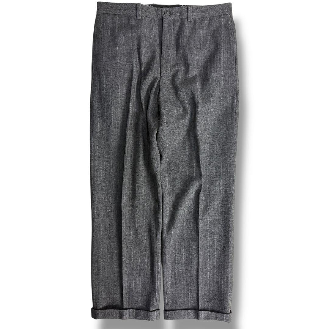 J5119美品 ジョルジオアルマーニ 黒タグチョークストライプスーツ グレー54