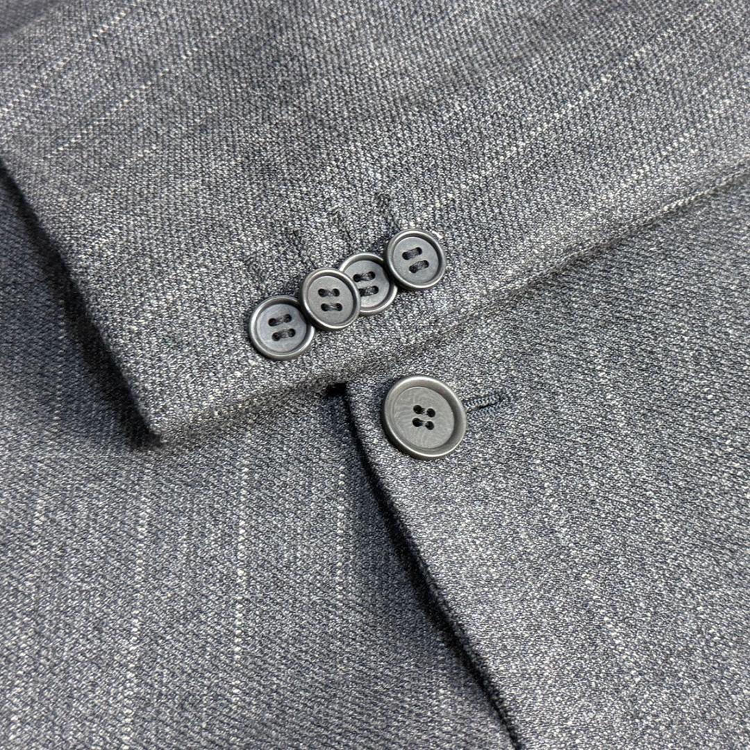 J5119美品 ジョルジオアルマーニ 黒タグチョークストライプスーツ グレー54