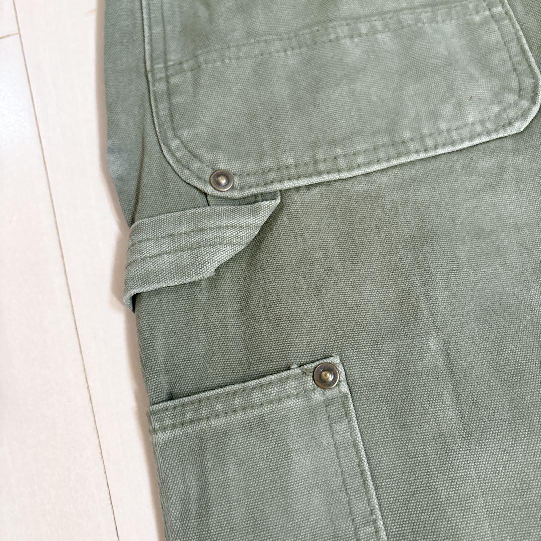 カーハート ワークパンツ w34 オリーブ ロゴ古着 ダブルニー