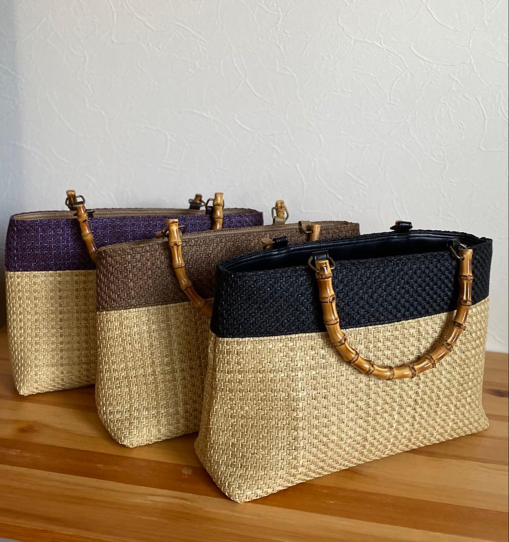 【新品未使用】カゴ風バッグ　生成り×ブラック