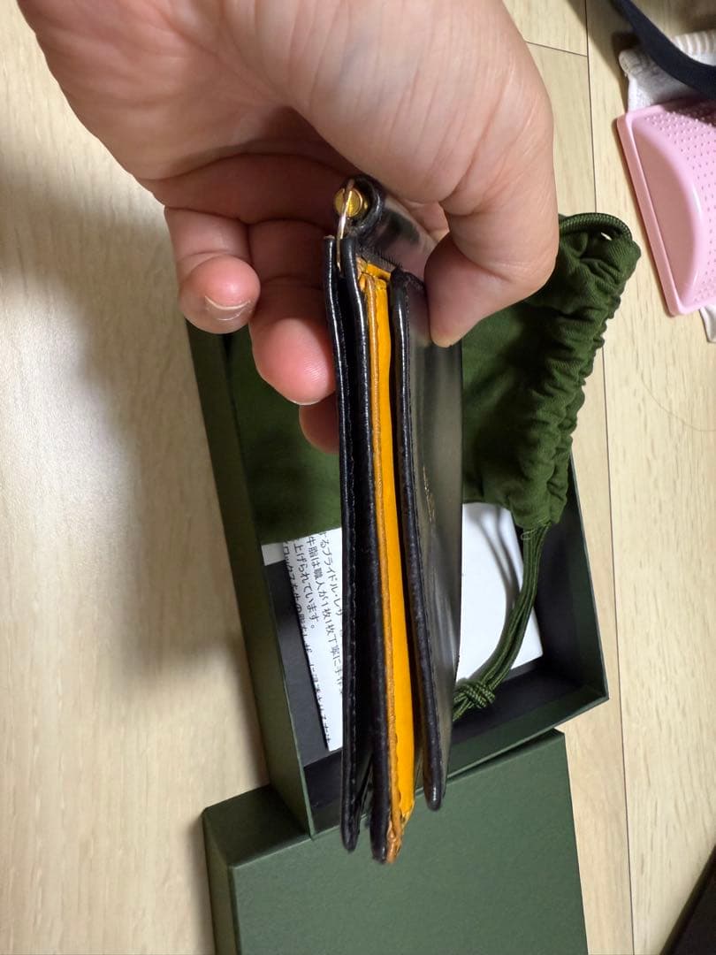 GLEN レザー マネークリップ 黒/オレンジ