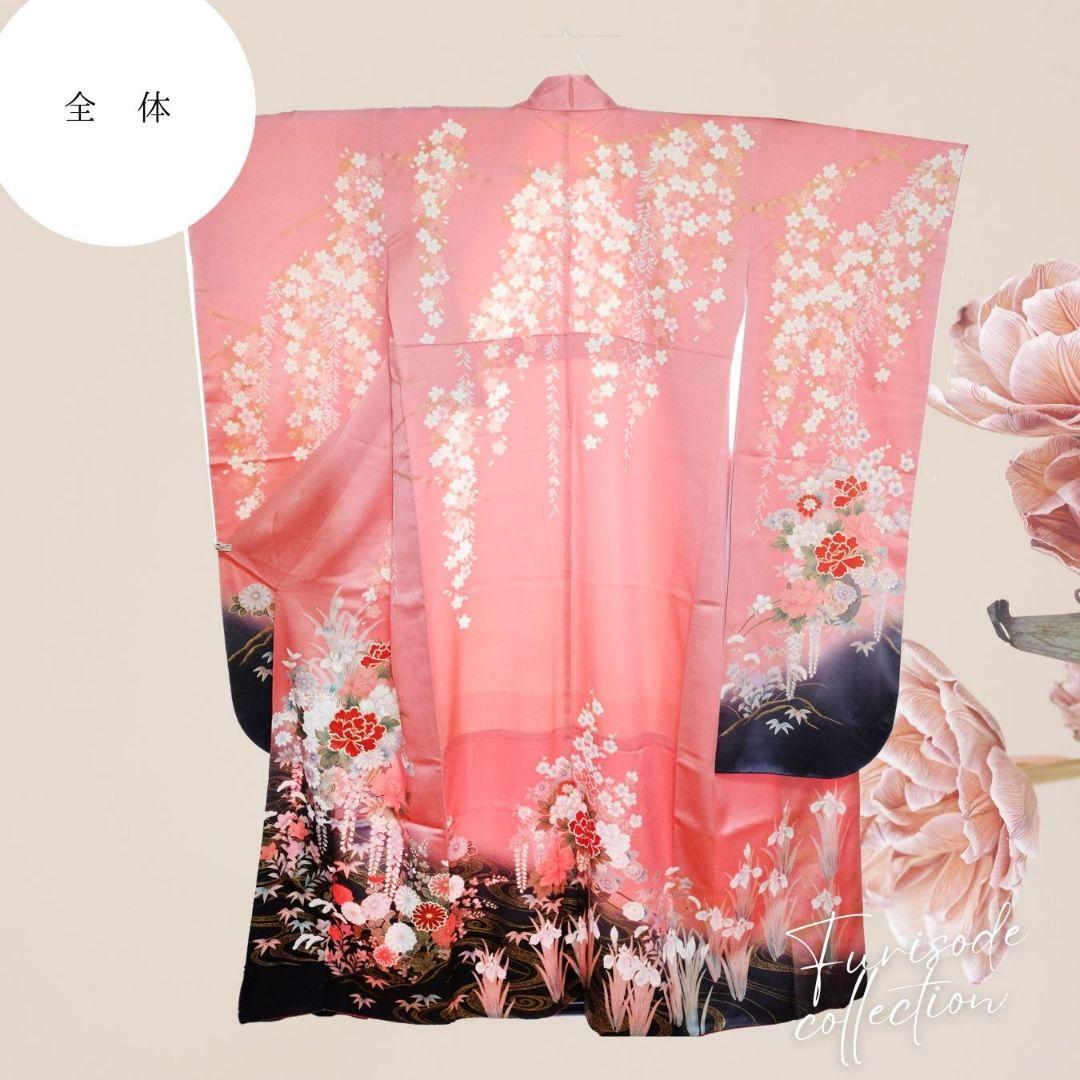 こもも）振袖フルセット　ピンク×グレー　豪華絢爛　季節の花々　成人式