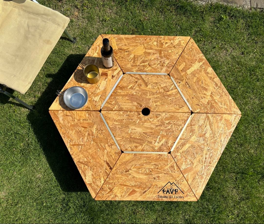 ヘキサテーブル50 センターテーブル付き　チークニス仕上げ　FHC60t