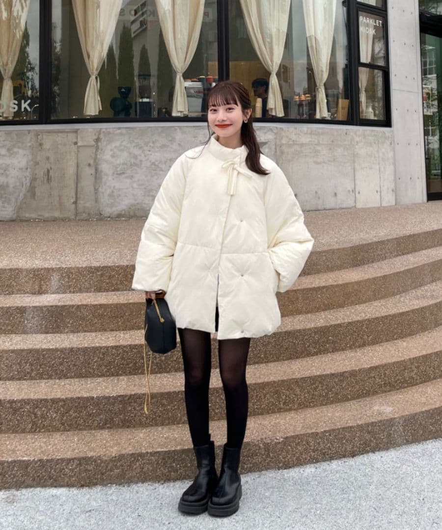 hinari ヒナリ 中綿リボンミドルコート