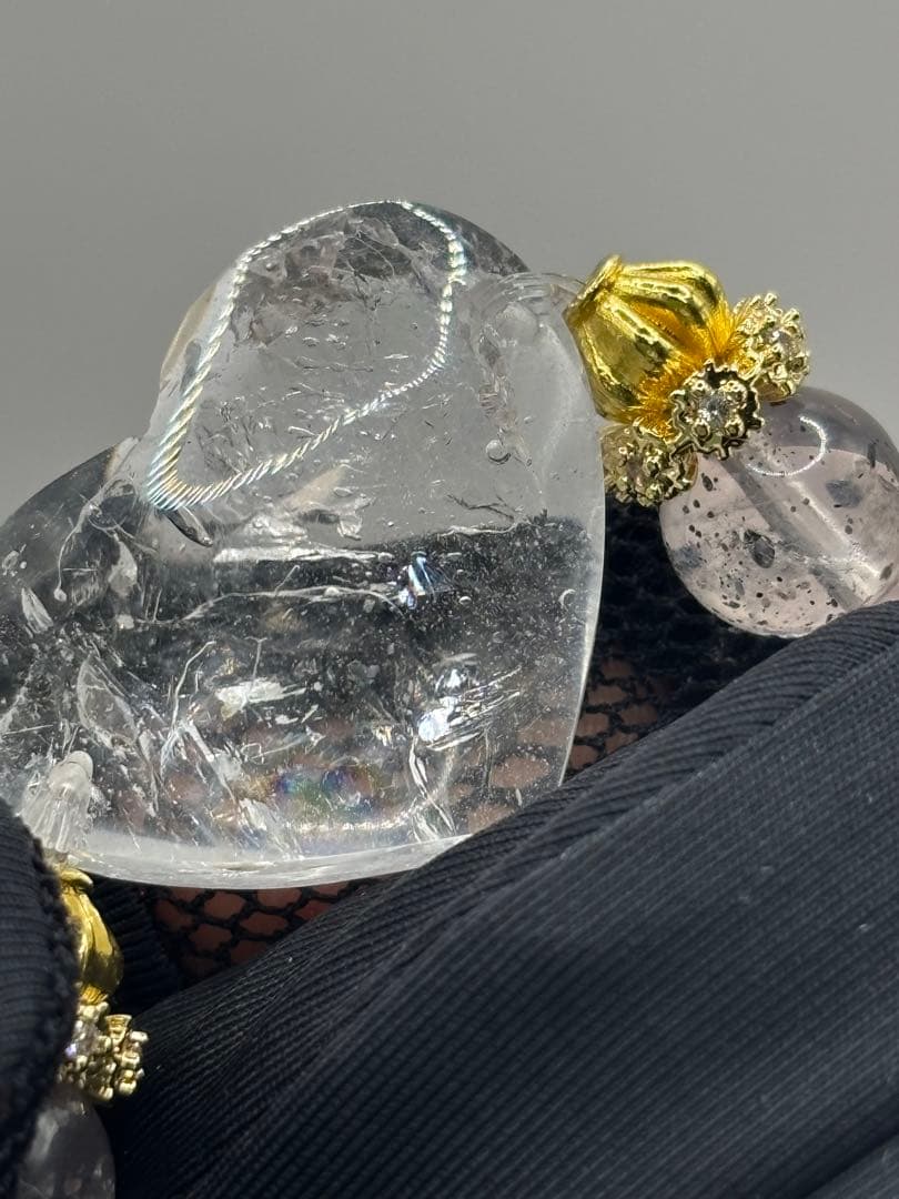 水入り水晶　天然石　バイオタイトインローズクォーツ　ブレスレット