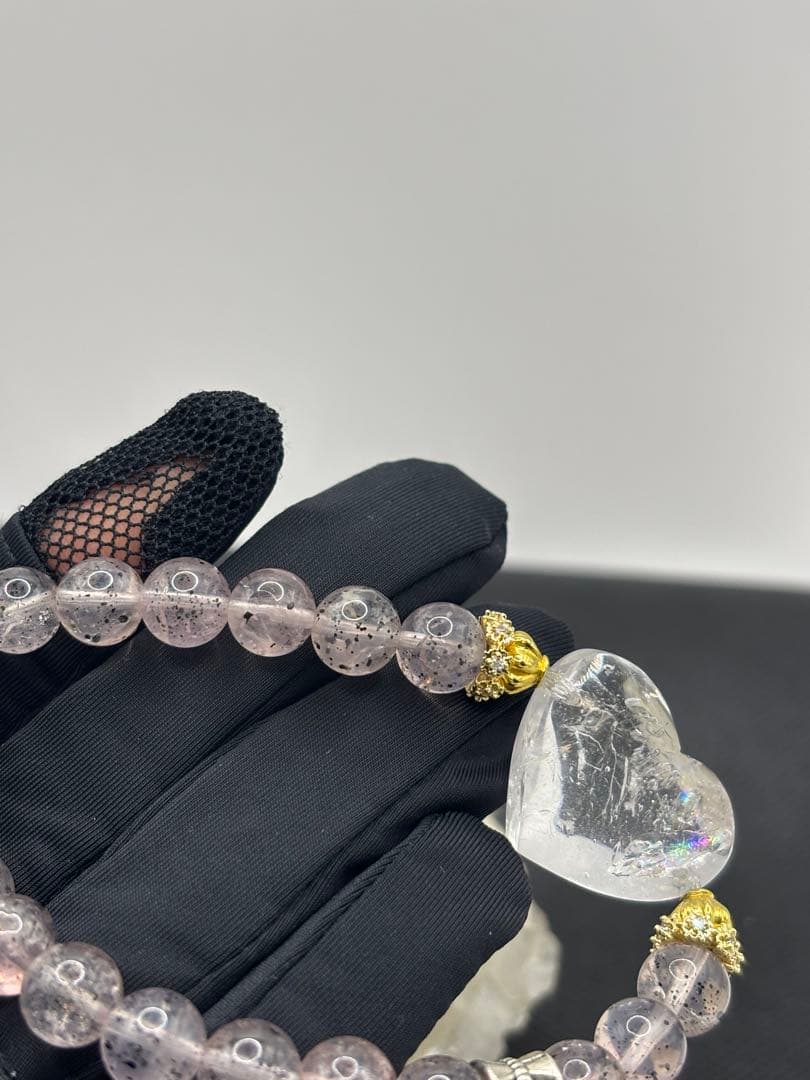 水入り水晶　天然石　バイオタイトインローズクォーツ　ブレスレット