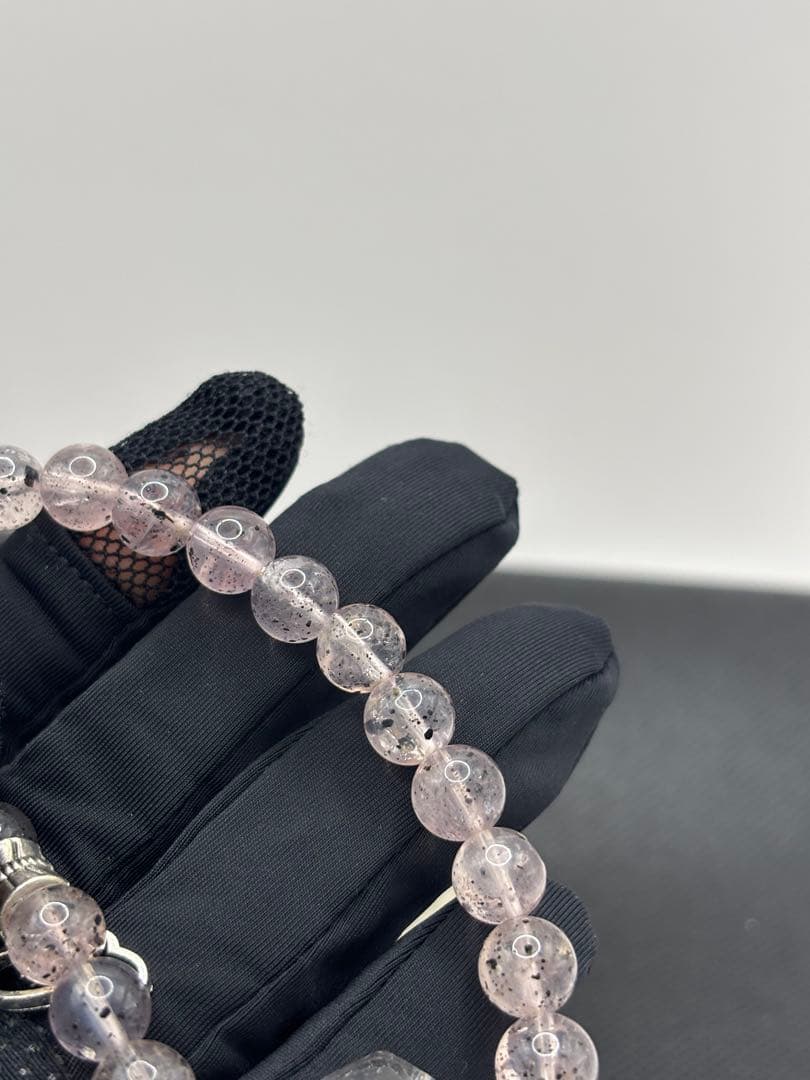 水入り水晶　天然石　バイオタイトインローズクォーツ　ブレスレット