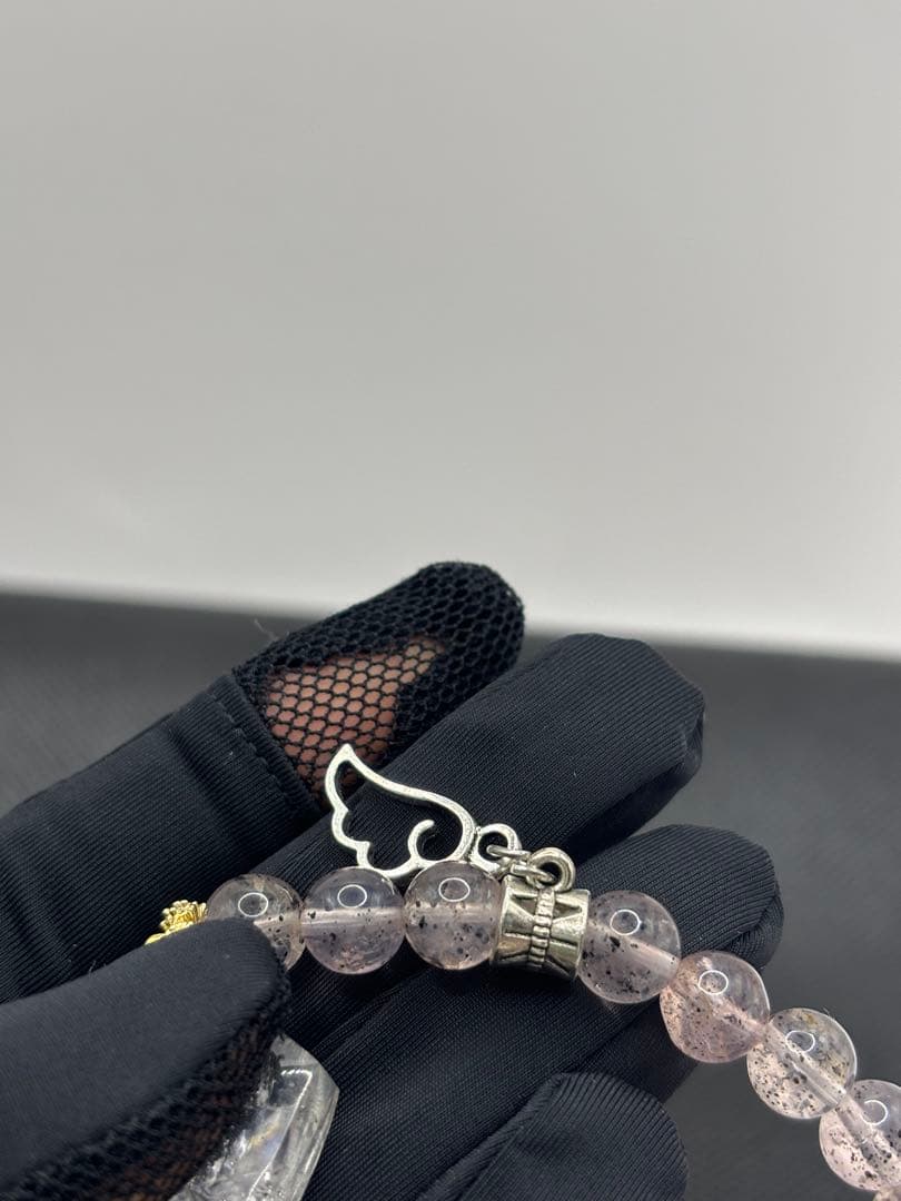 水入り水晶　天然石　バイオタイトインローズクォーツ　ブレスレット