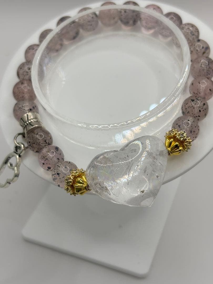 水入り水晶　天然石　バイオタイトインローズクォーツ　ブレスレット