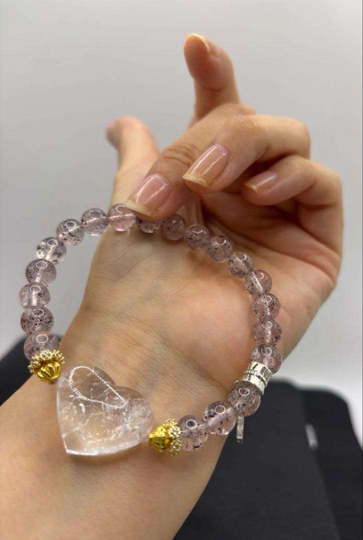 水入り水晶　天然石　バイオタイトインローズクォーツ　ブレスレット