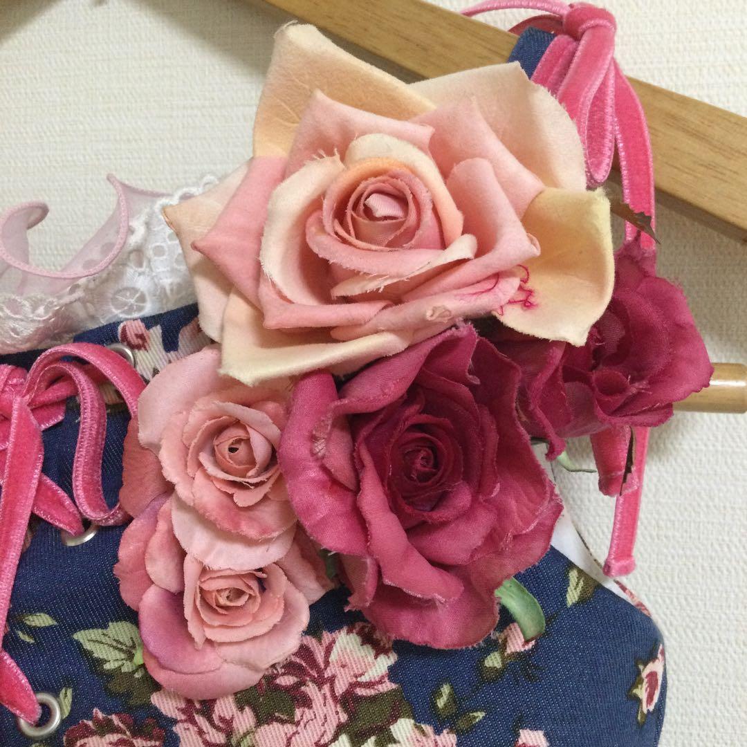 120 SugarKei ドレス　デニム　ピンク　花柄　記念撮影　誕生日　七五三