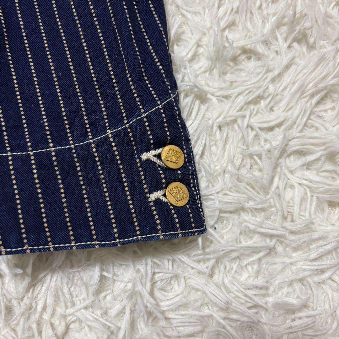 MARKAWARE ネイビー ストライプ カバーオール 金ボタン