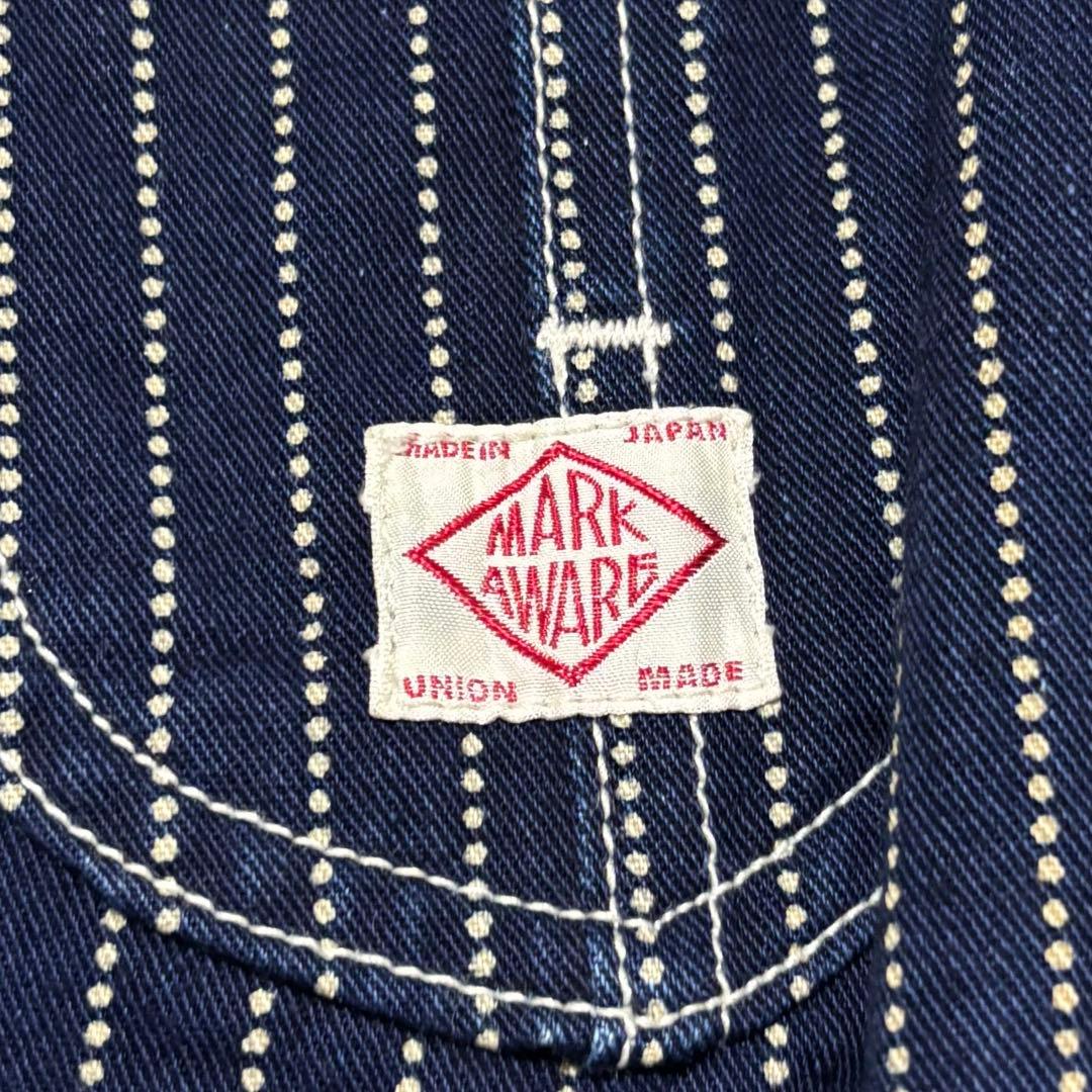 MARKAWARE ネイビー ストライプ カバーオール 金ボタン