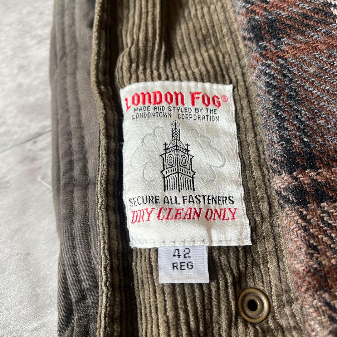 【美品】LONDON FOG ハンティングジャケット コーデュロイ襟 裏地 茶