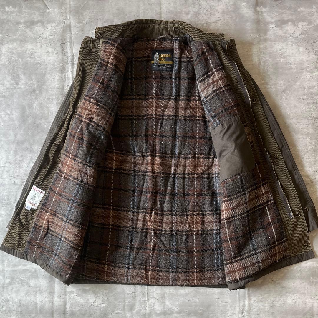 【美品】LONDON FOG ハンティングジャケット コーデュロイ襟 裏地 茶