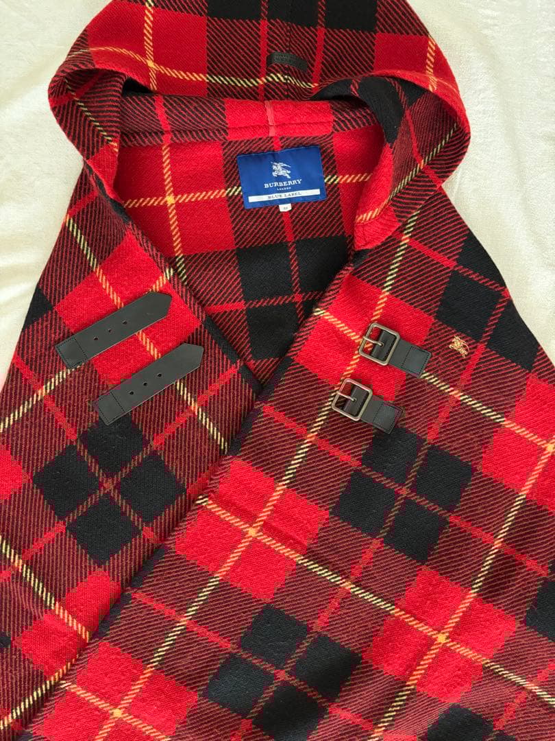 バーバリーブルーレーベル ポンチョ ケープコート フード チェック 38