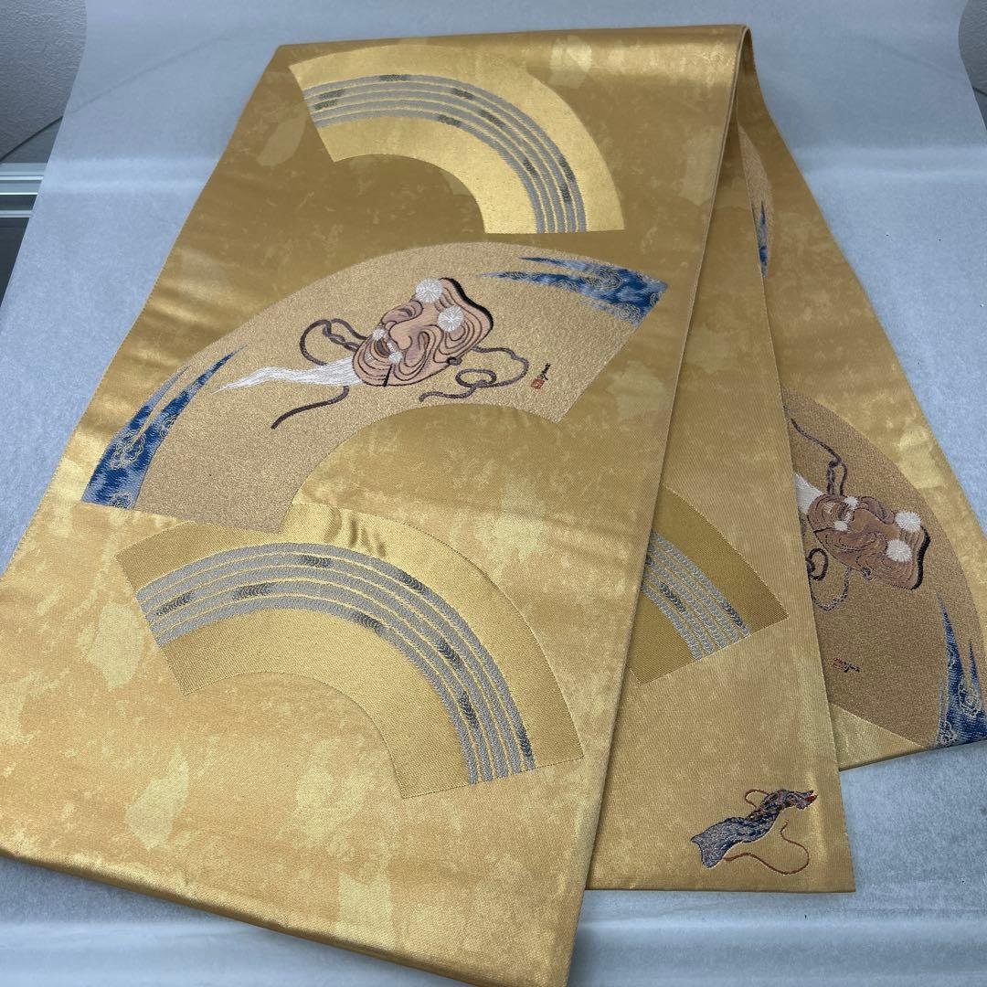 【翁 本金箔】金色 波模様 六通柄袋帯1226