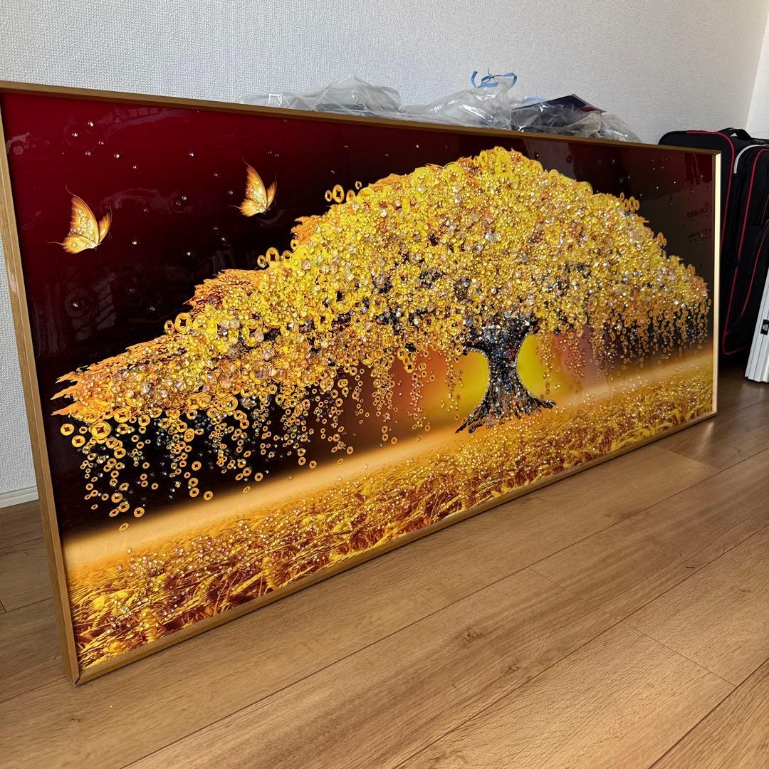 水晶絵　アートパネル　金のなる木　金運　アート