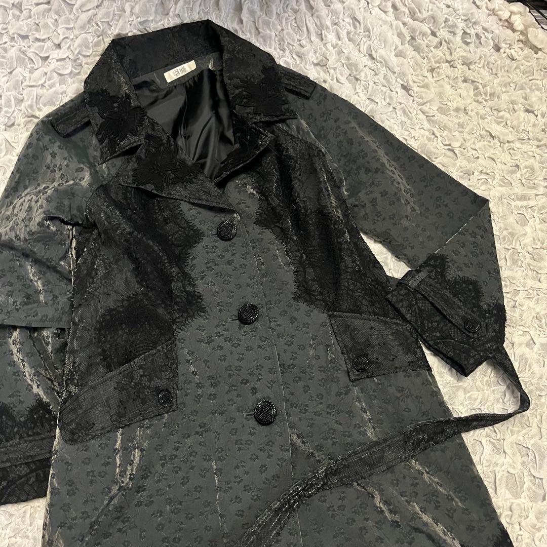 美品【ZIN KATO】トレンチコート 42サイズXL レース 日本製 シルク
