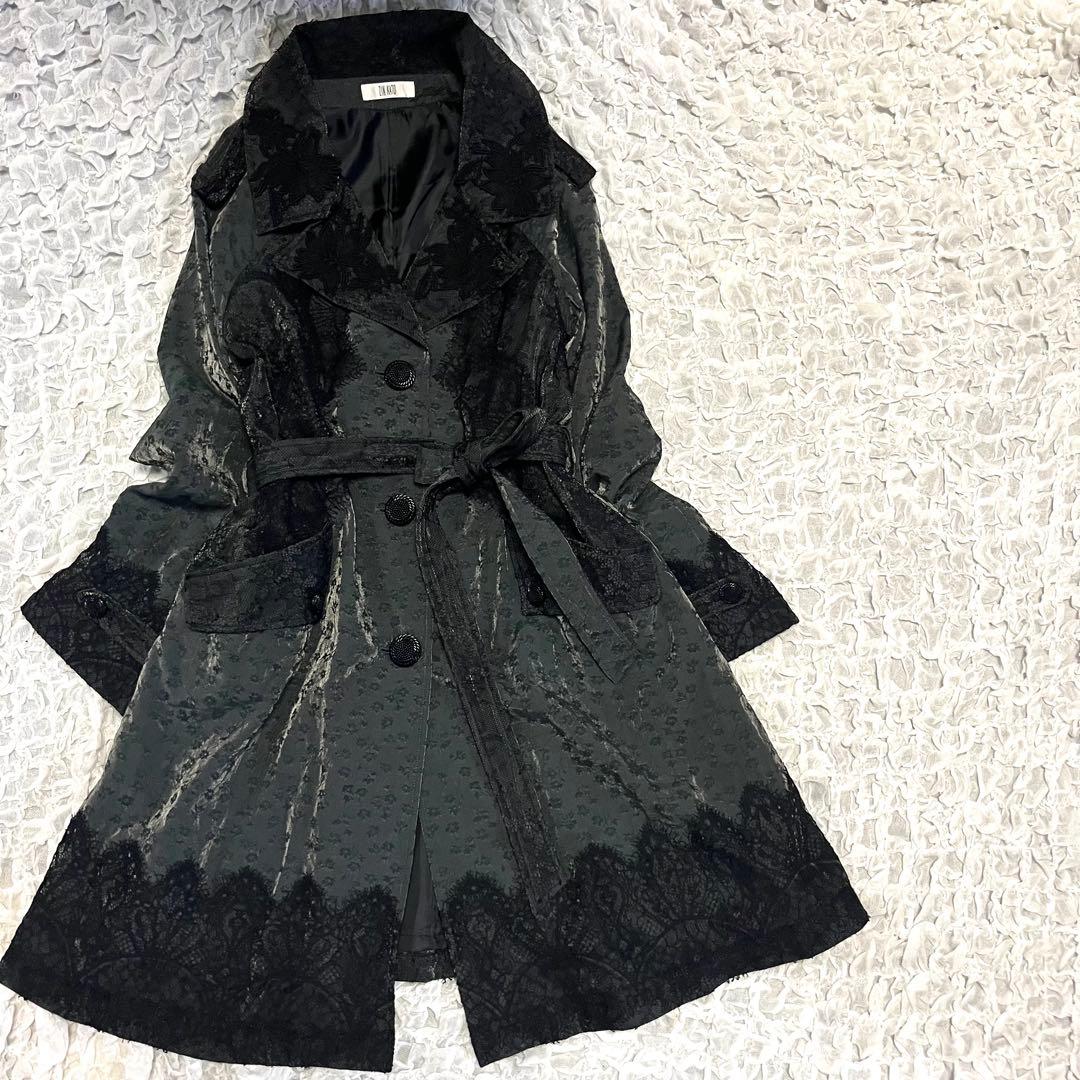 美品【ZIN KATO】トレンチコート 42サイズXL レース 日本製 シルク