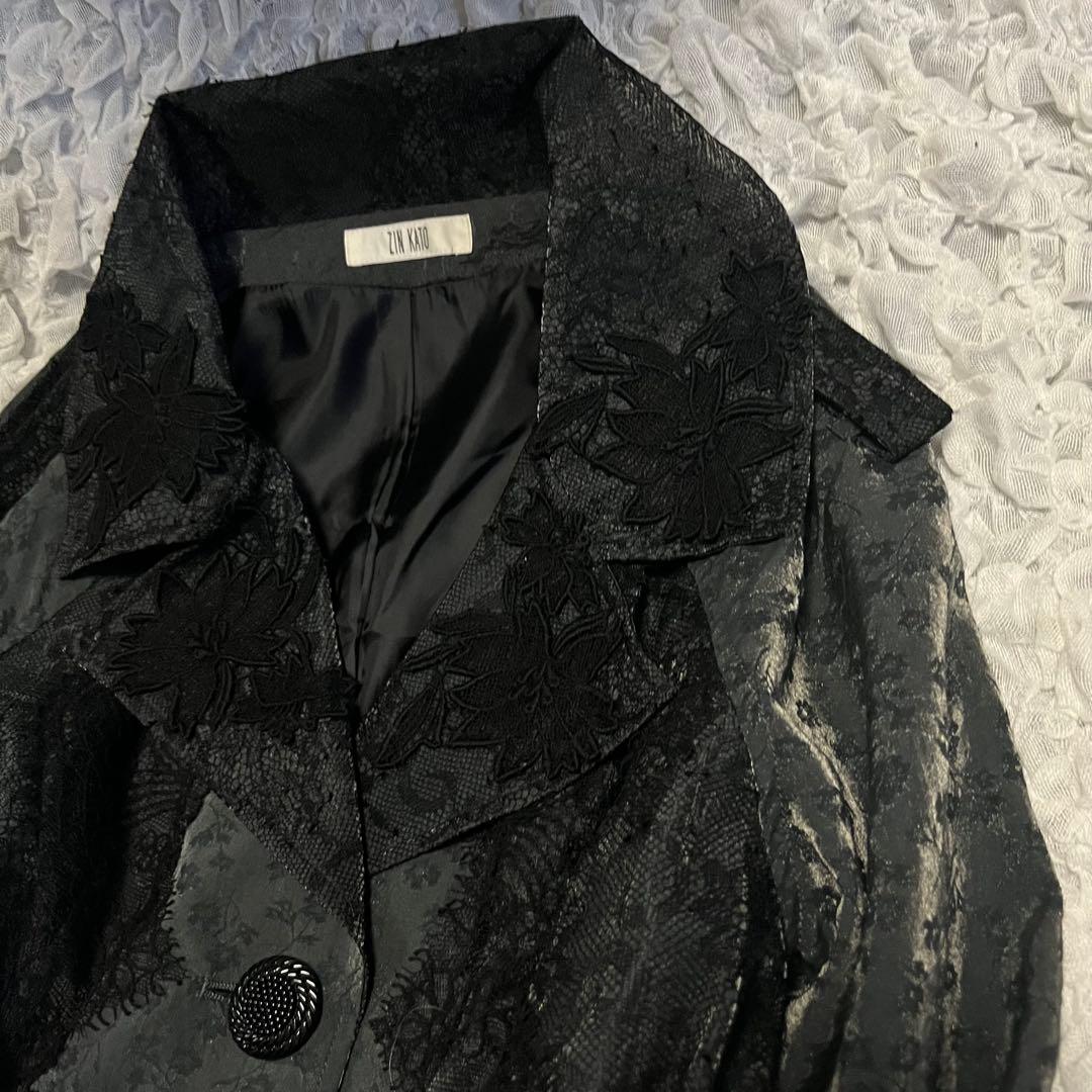 美品【ZIN KATO】トレンチコート 42サイズXL レース 日本製 シルク
