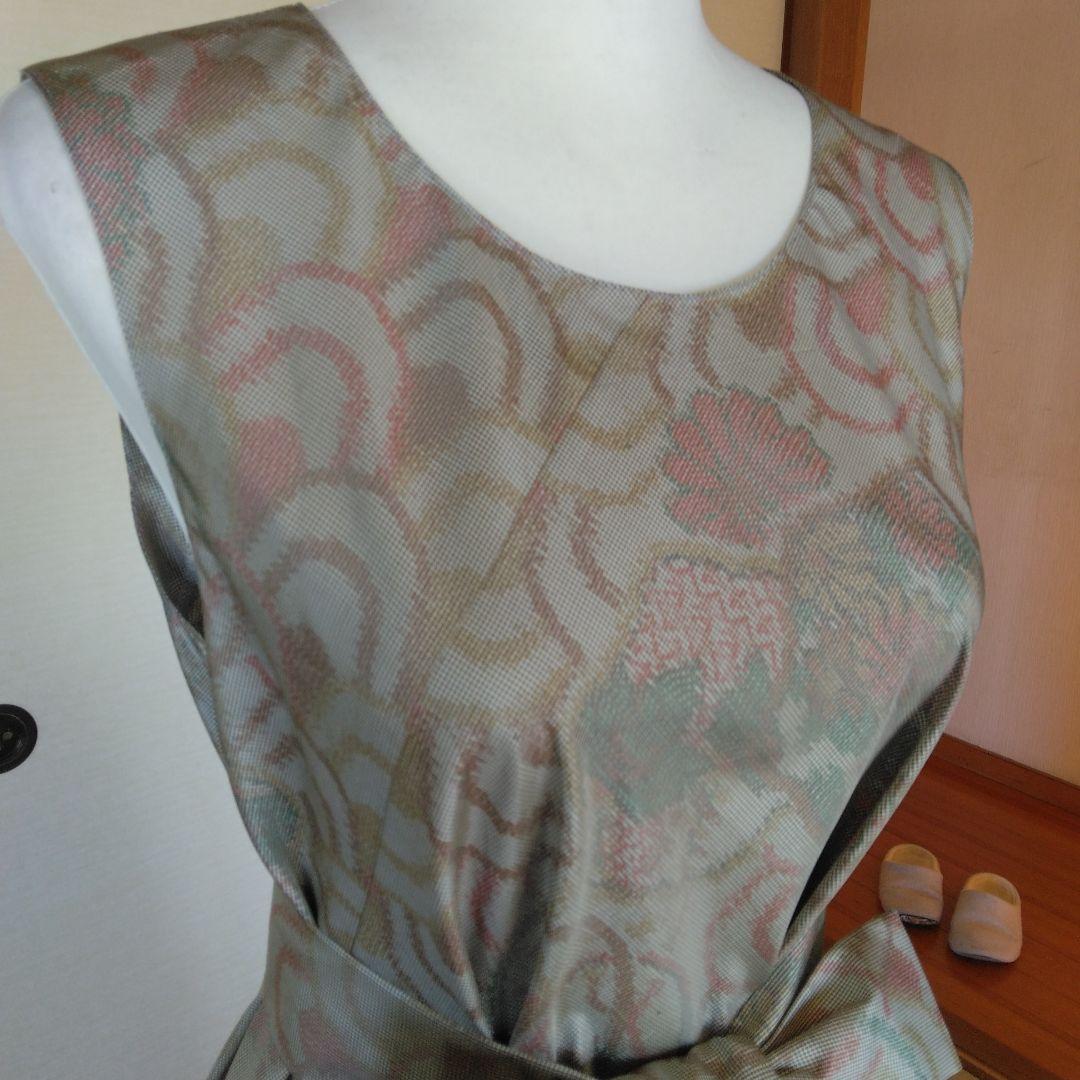 白大島紬解き生地からバイアス仕立てロングフレアーワンピース　Ｍ寸